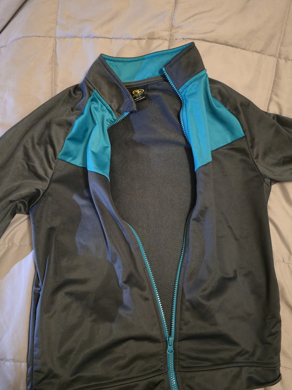 Athletic Works Dark gray and teal zip front jacket - Boys Extra Large